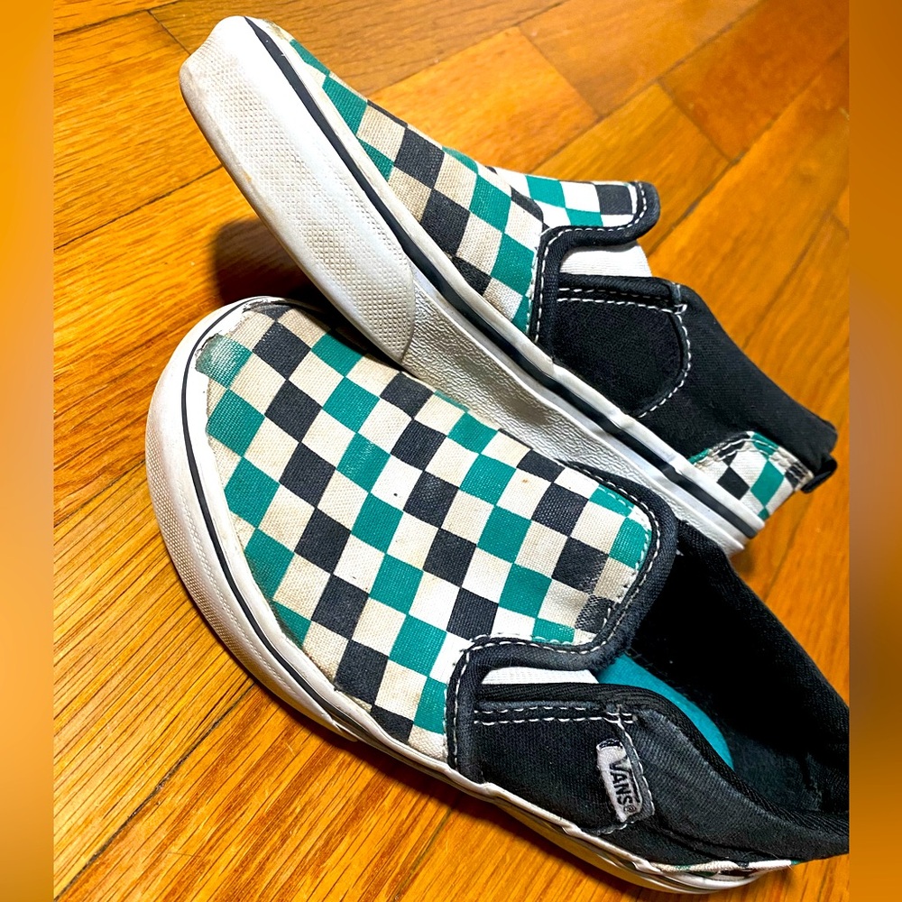 Vans Kids Checkerboard Slip-On Sneakers Teal Black White